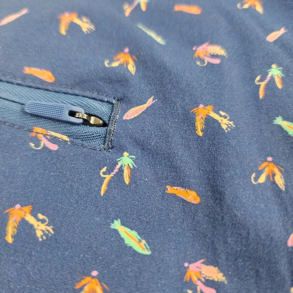 Vineyard Vines Performance swim trunks shorts W 32 blue fish pocket zip $98 mens